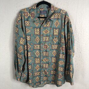 Vintage Western Shirt Mens Extra Large Green Aztec Indian Southwestern Cotton US